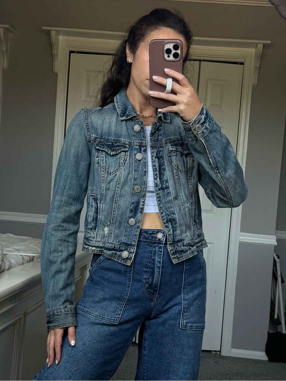 American Eagle Outfitters Washed Blue Denim Jean Jacket